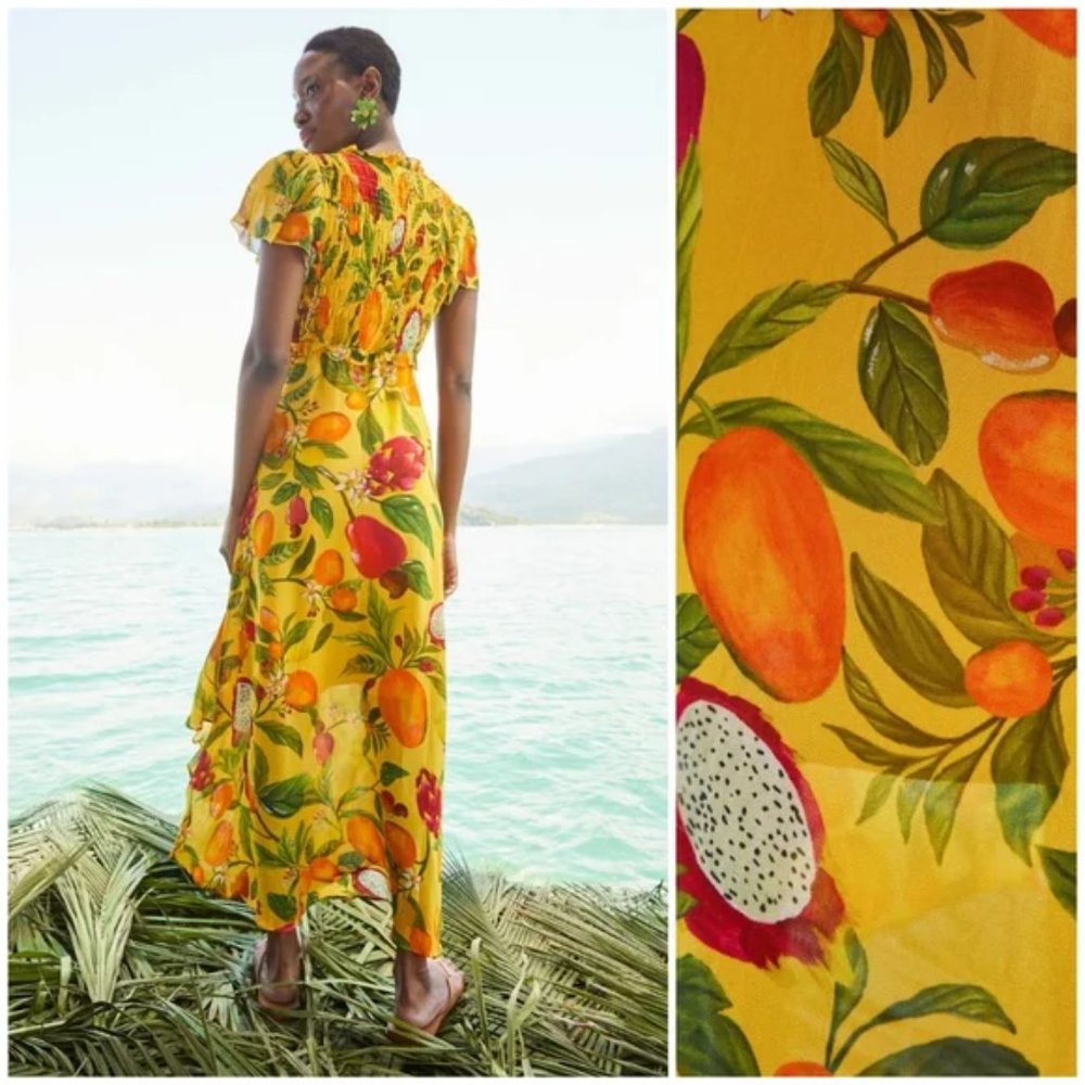 FARM Rio Asymmetrical Yellow Ruffled Maxi Dress - Picture 2 of 3